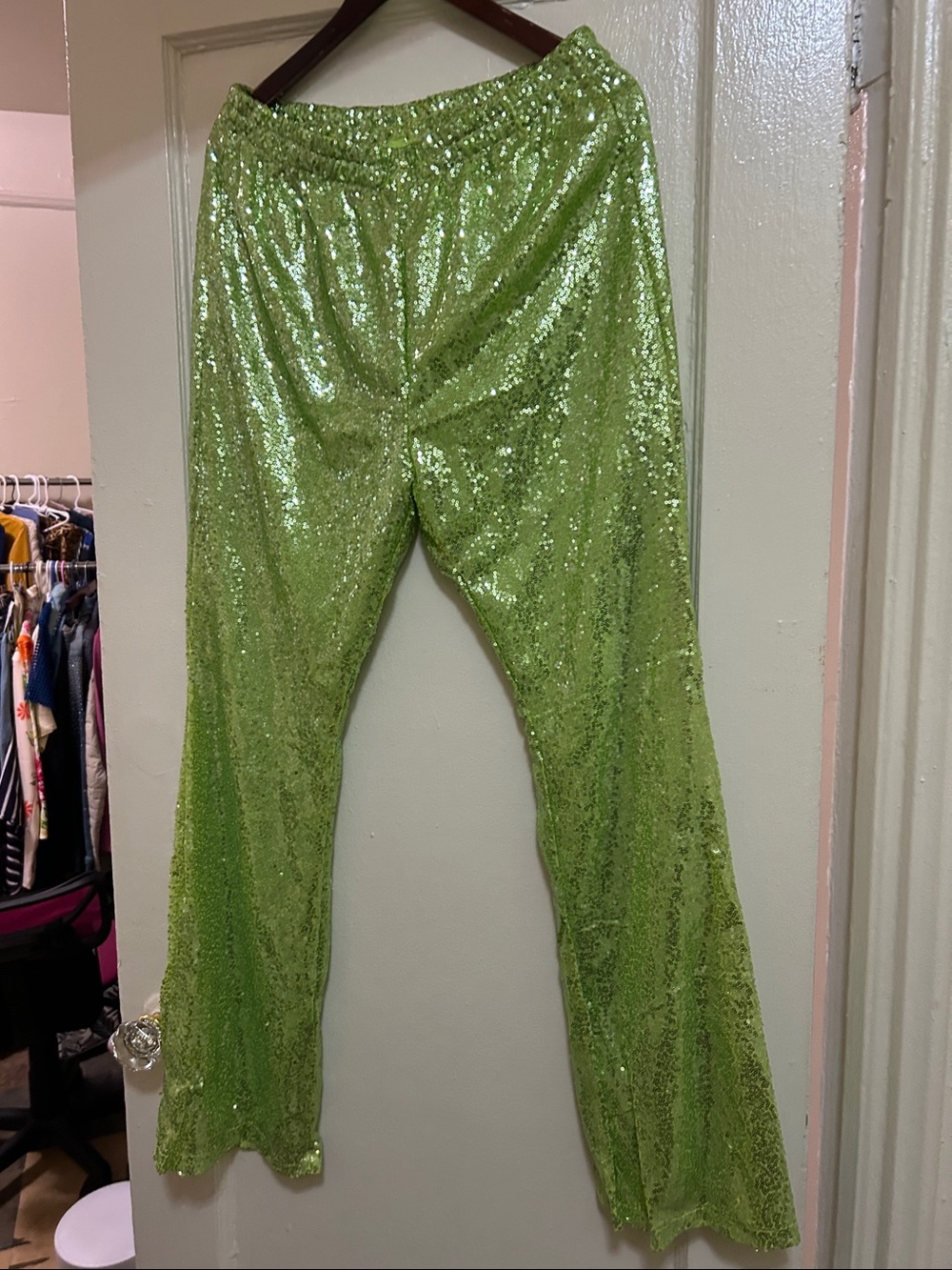 SHEIN Lime Green Sequin Flared Bootcut Pants